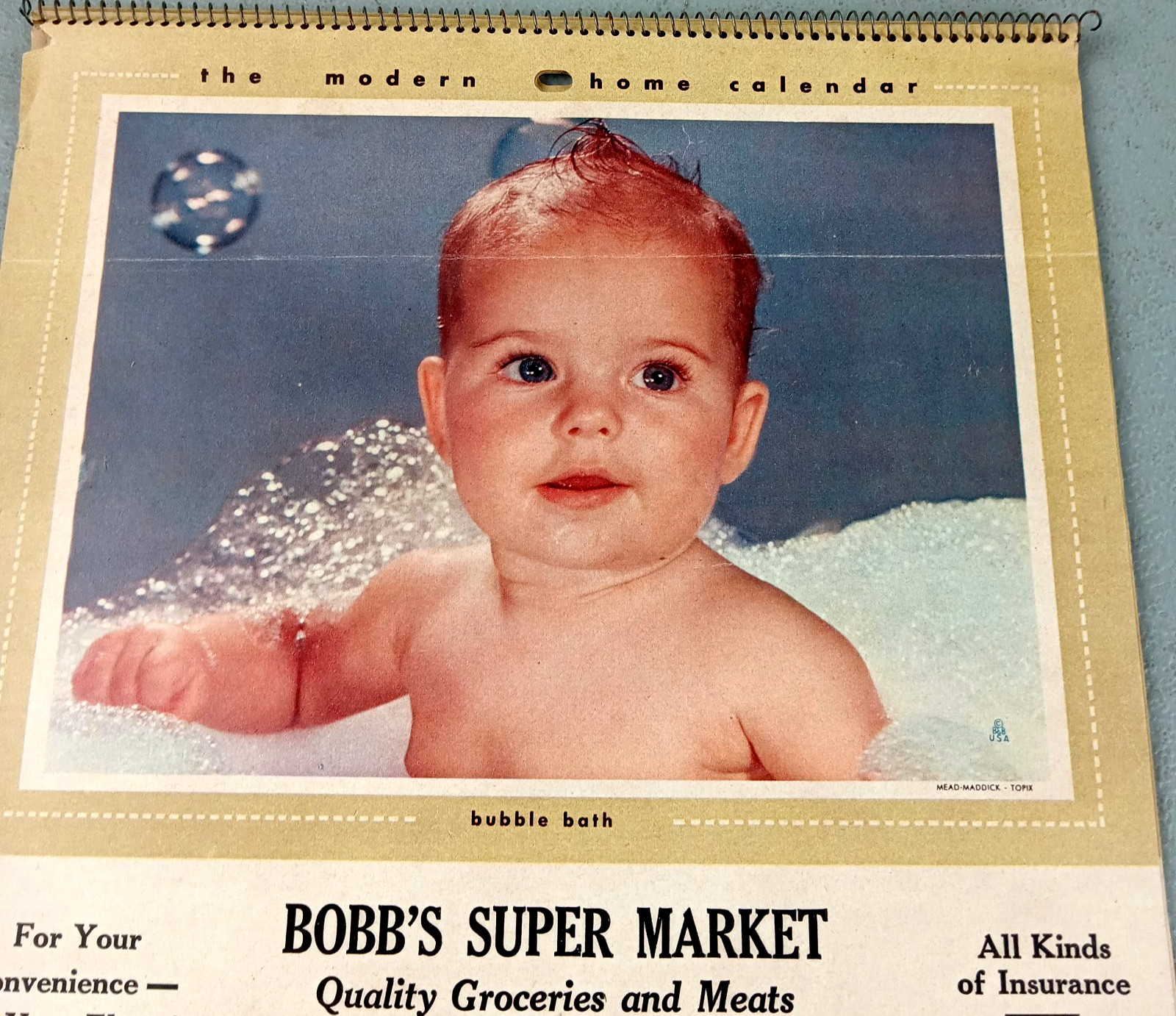 Vintage 1957 BOBB'S SUPER MARKET Genesee, Michigan Advertising Wall Calendar