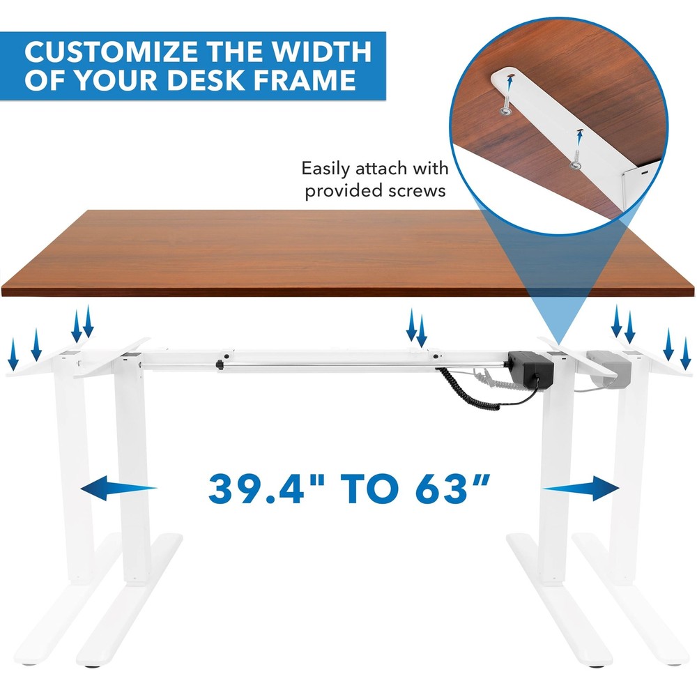 Electric Sit-Stand White Desk Frame with Extra-Wide Brown Tabletop: