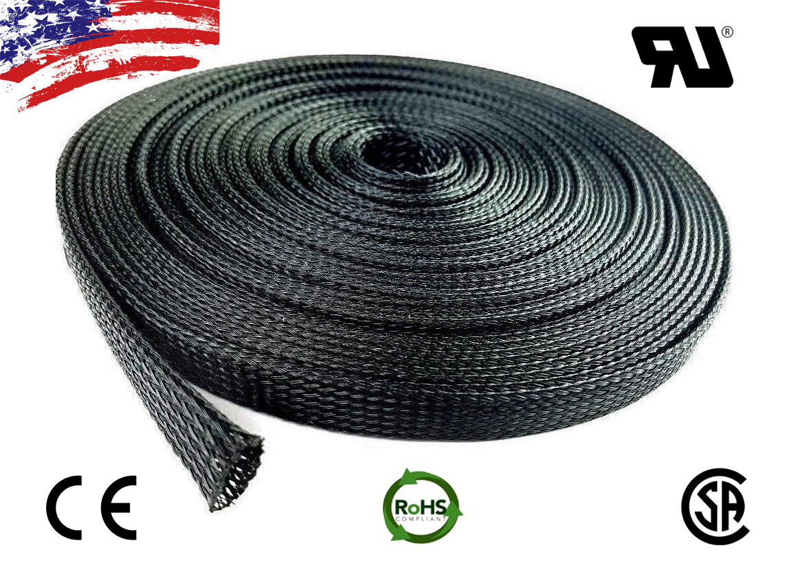 100 FT 3/8" Black Expandable Wire Cable Sleeving Sheathing Braided Loom Tubing