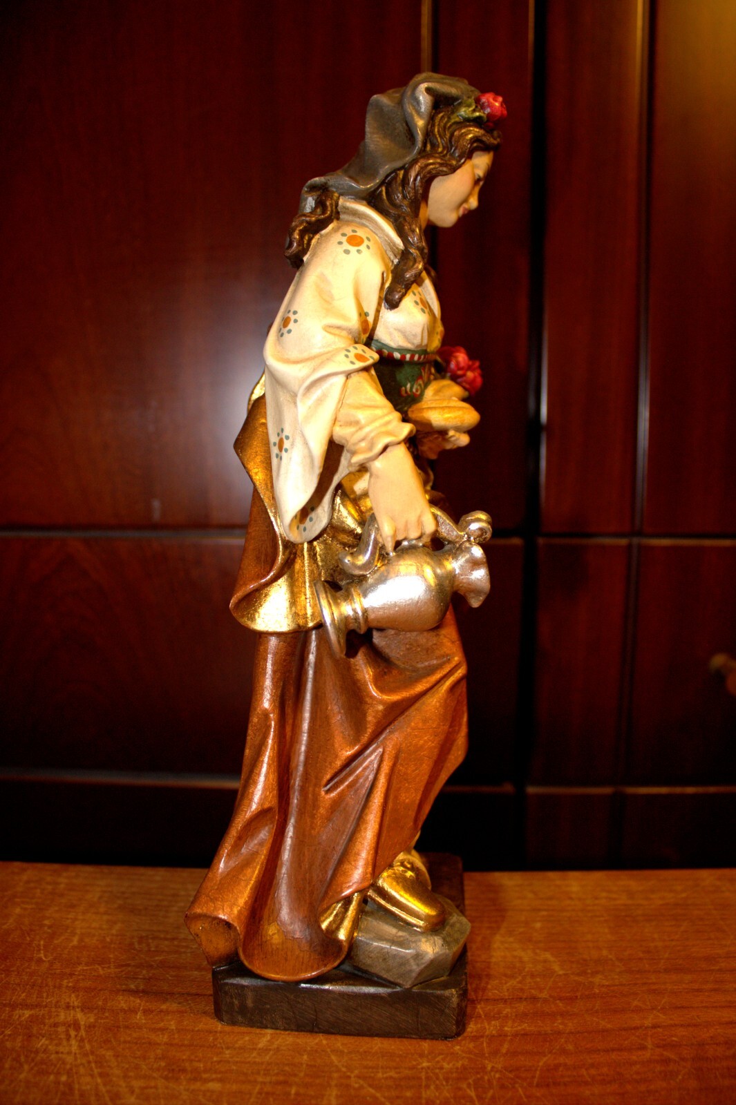12" HAND CARVED WOODEN CATHOLIC PATRON SAINT ELIZABETH STATUE FIGURE SCULPTURE