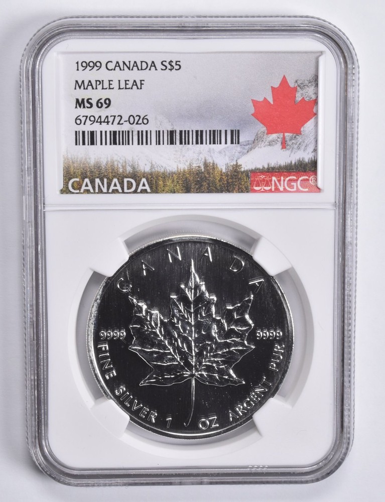 MS69 1999 Canada Silver 5 Dollars Maple Leaf NGC Canada Label