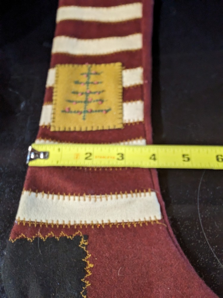 Primitive Handmade Stocking Features Primitive Stitches and Embroidery Tree 18"