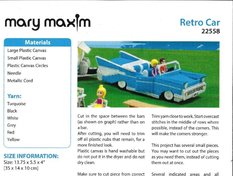 RETRO CAR  3-D TOY 7ct plastic canvas  PATTERN  (#TF0515)