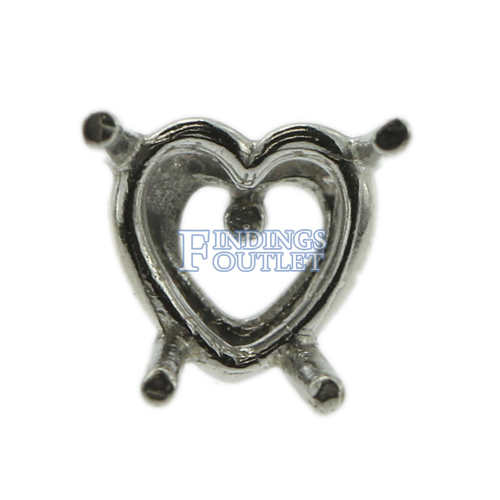 14k White Gold Heart Shape Stud Earring Mounting Setting Push Back Post 4 Prong