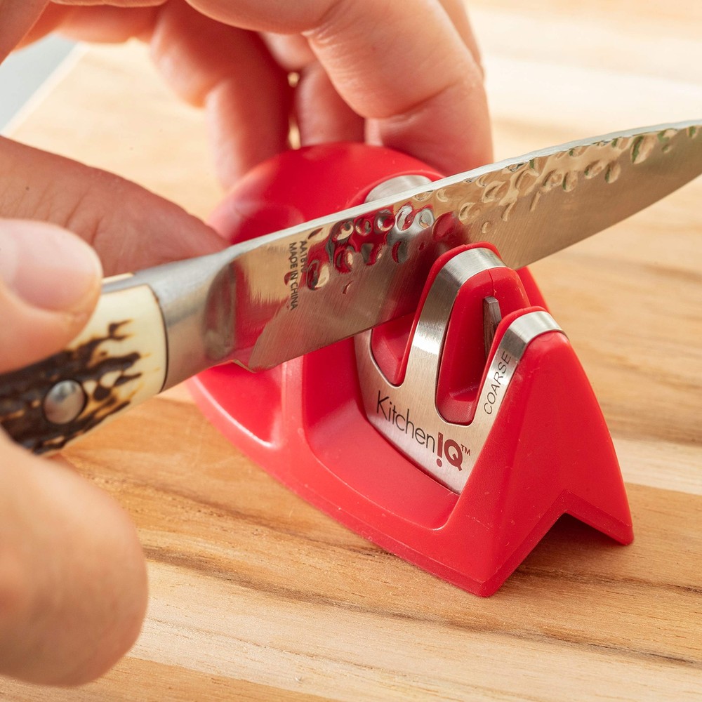 Kitchen IQ 50883 Edge Grip 2-Stage Knife Sharpener, Red