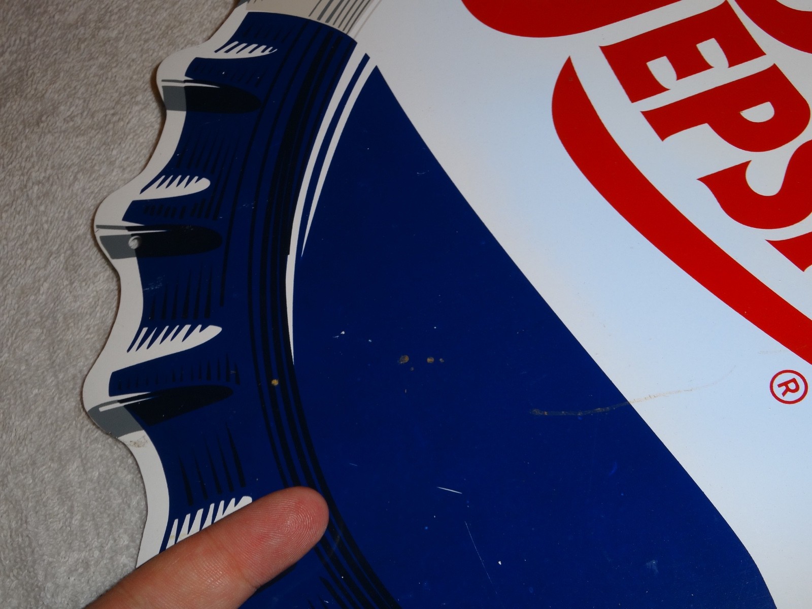 VINTAGE DRINK PEPSI COLA DIECUT 14" METAL SODA POP GASOLINE OIL FLANGE SIGN M173