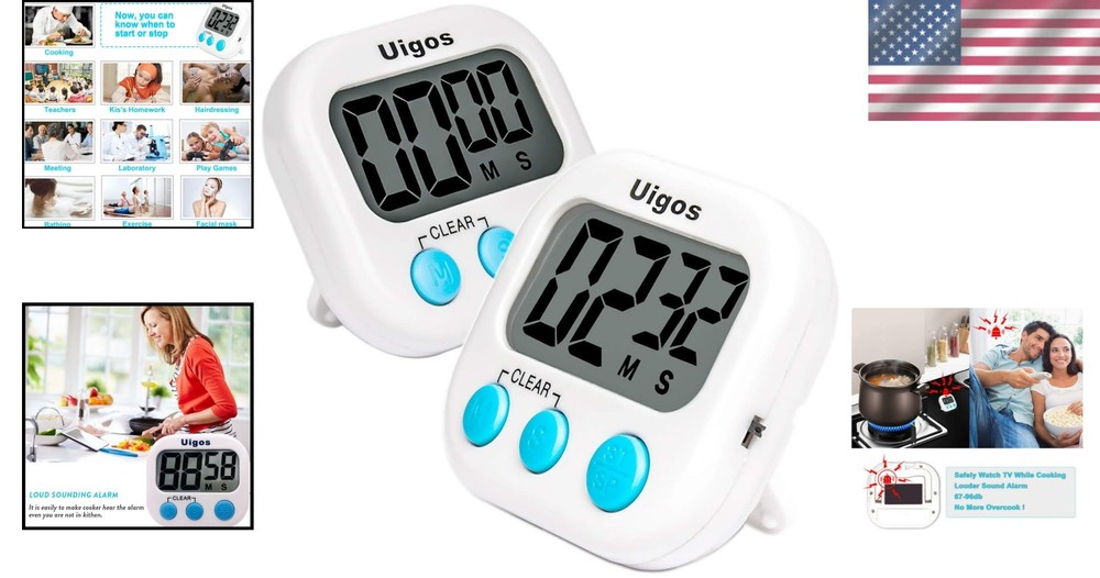 Versatile 2 Pack Kitchen Timer: Clear Display, Loud Alarm, Magnetic Backing