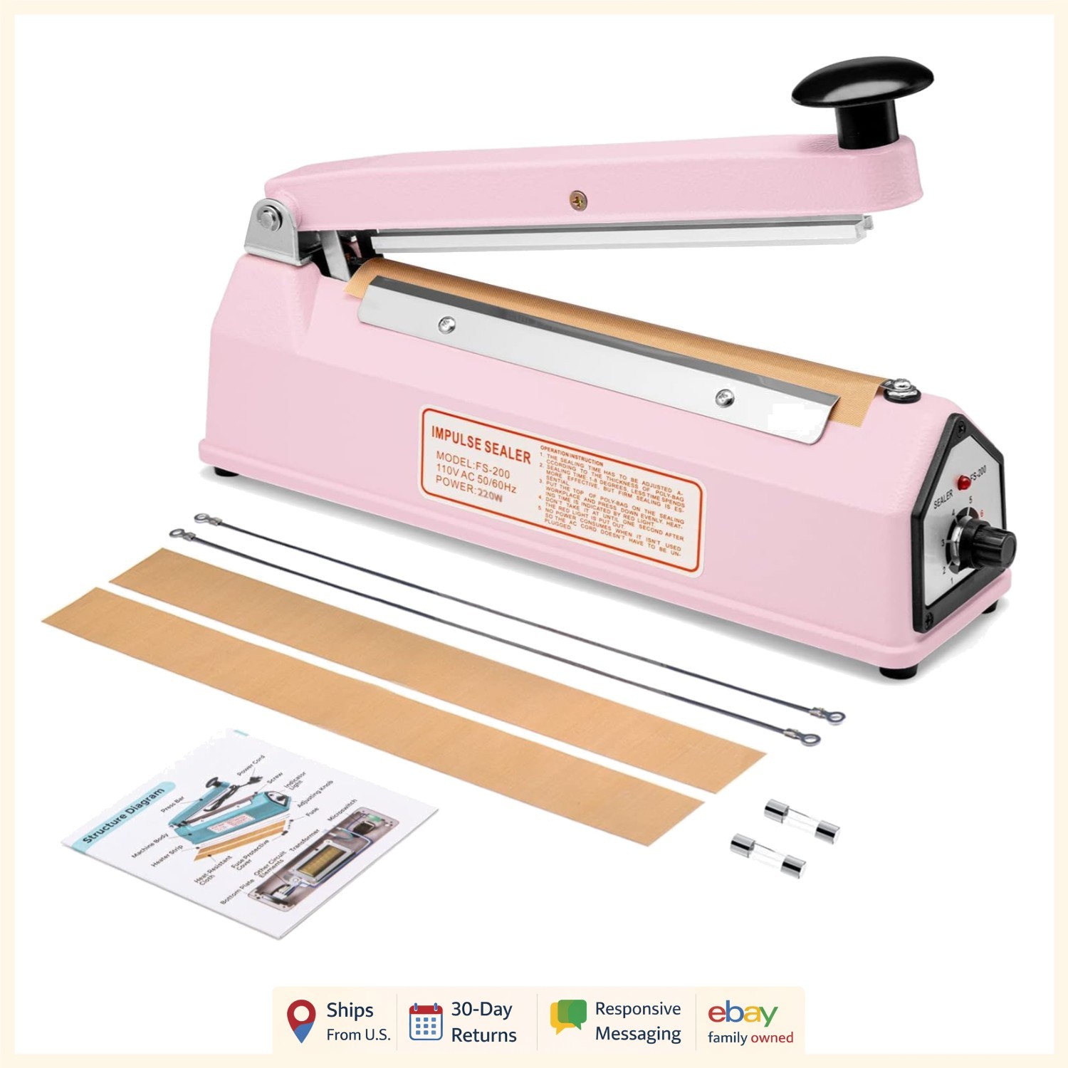 8 Inch Manual Heat Sealer for Plastic Bags with Adjustable Timer Settings