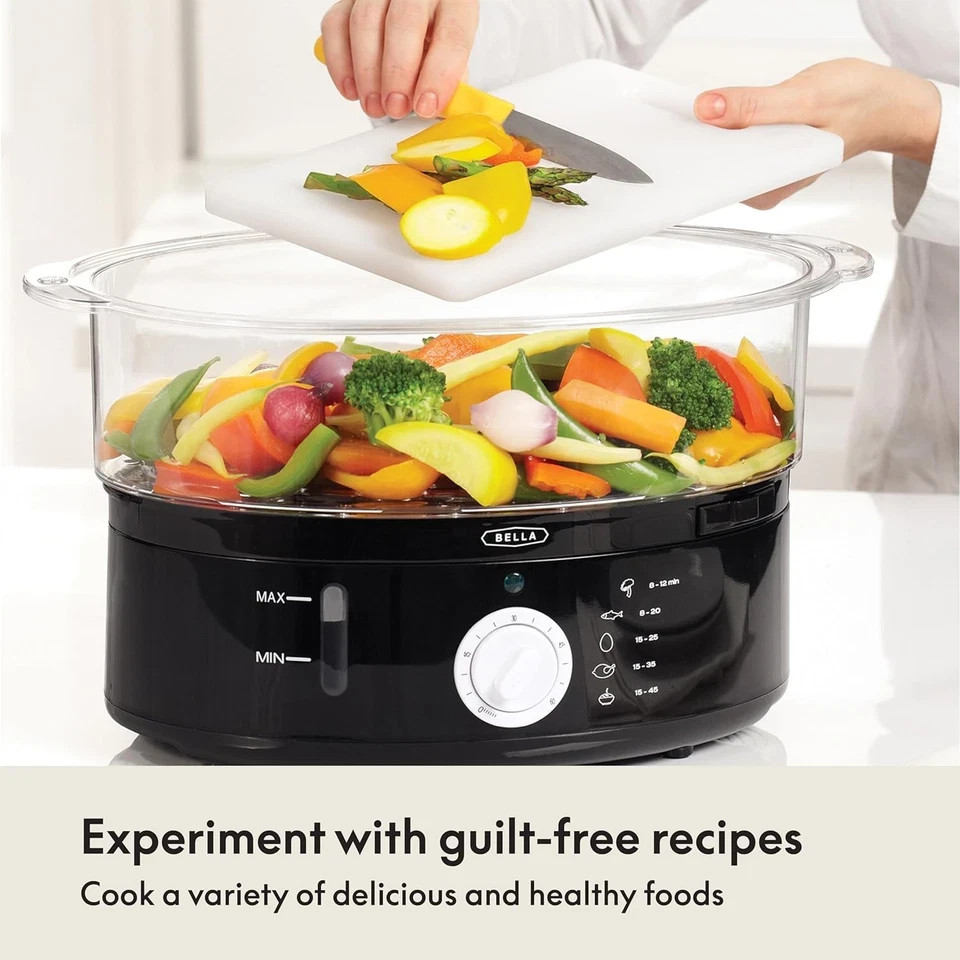 BELLA 2Tier Food Steamer w/ Dishwasher Safe Lids, Stackable Baskets & Base
