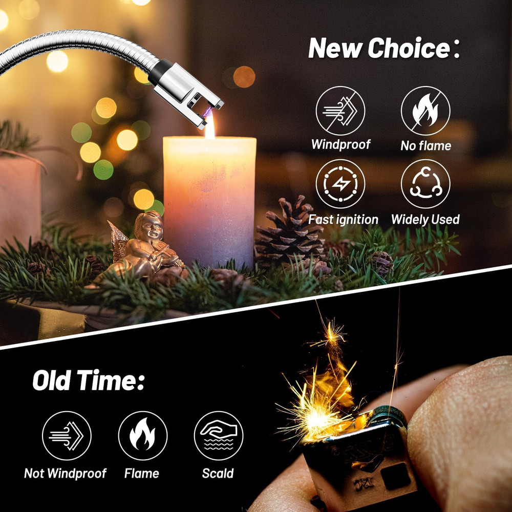 Electric Candle Lighter, Safty Lock, USB Type-C Port, Rechargeable Lighter, Wind