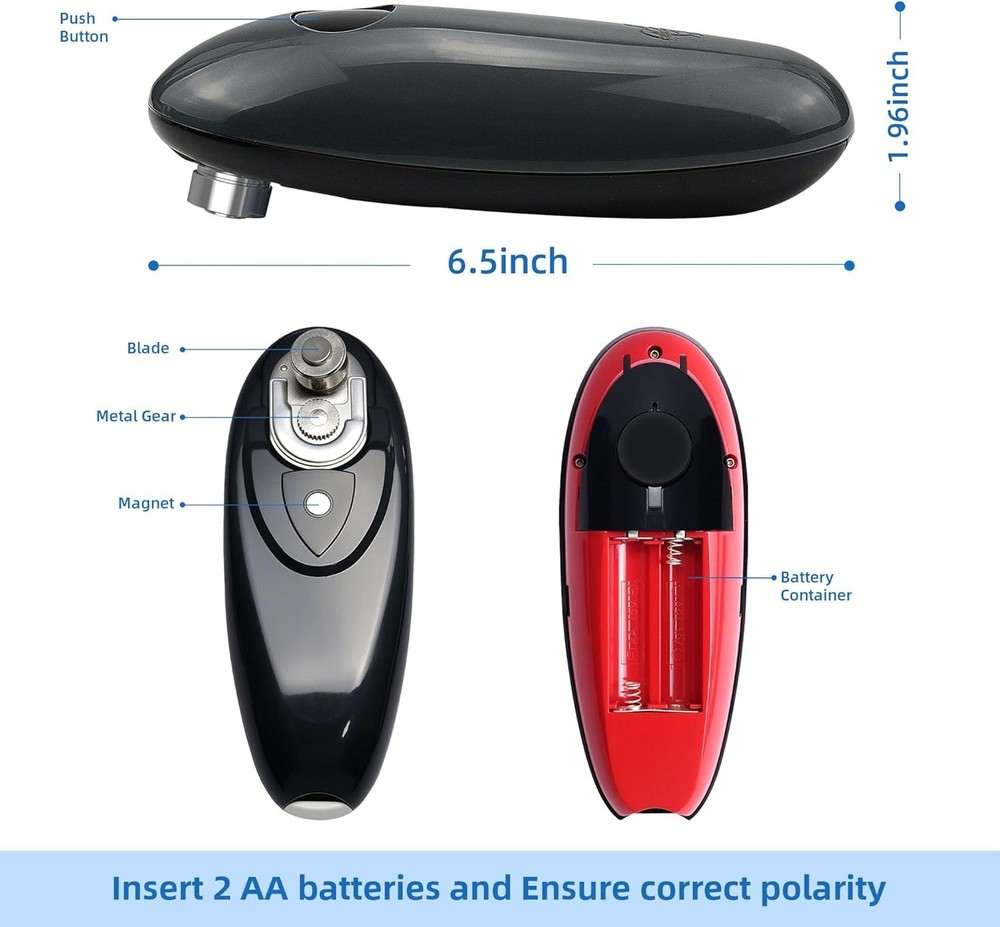 Automatic Electric Can Opener – One-Touch, Smooth Edge, Battery Operated