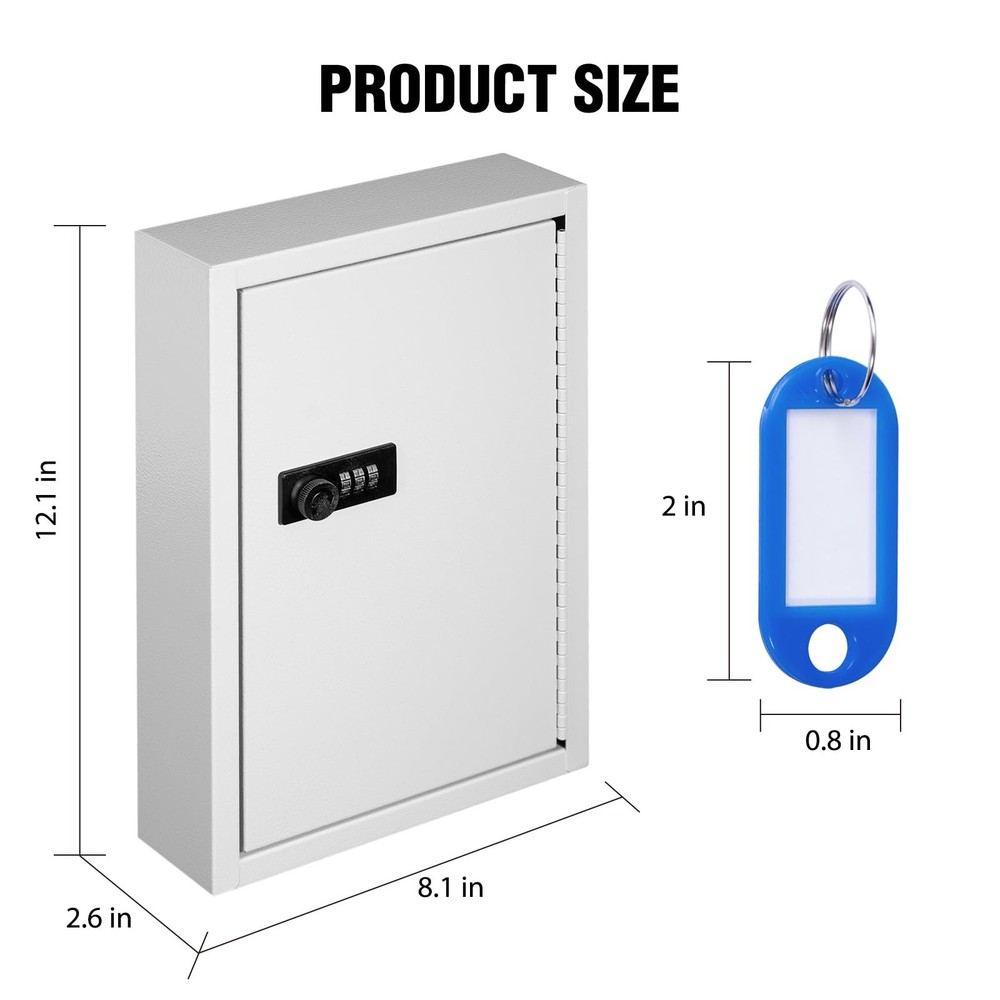 Key Box Wall Mount with Code, Key Cabinet Lock Box for 40 Keys, Metal Key Sto...
