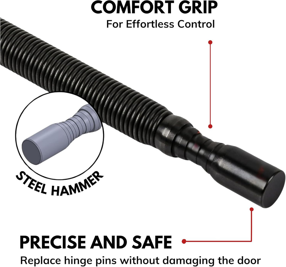 Door Hinge Pin Removal Tool – Spring-Driven Hinge Pin Punch & Steel-Faced Hammer