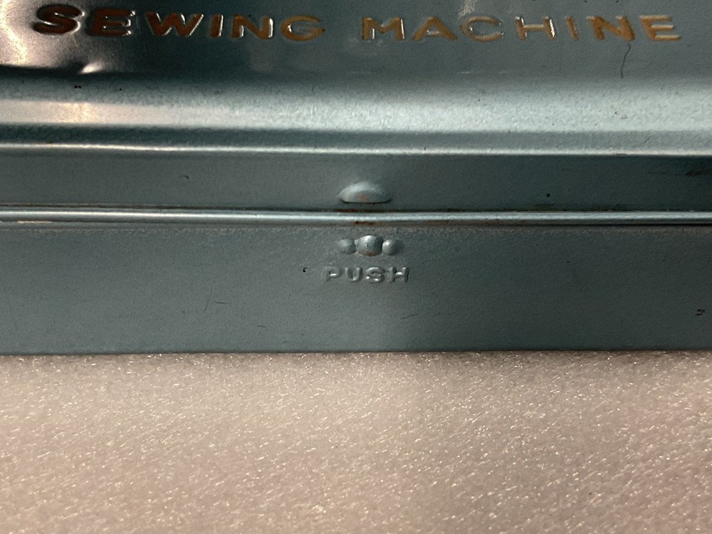 Vintage Sewing Machine Accessories Storage Box - Green Metal