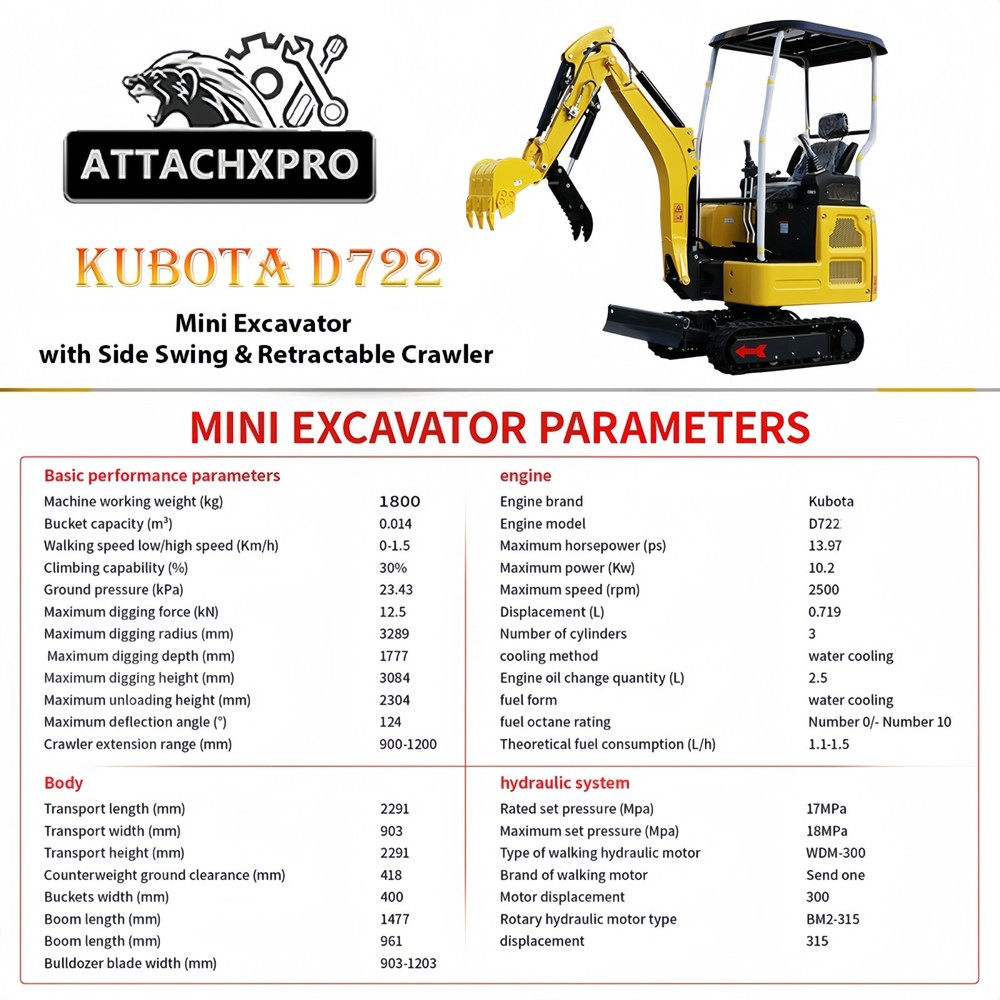 4000lb Mini Excavator Swing Boom Diggers with Pilot System & Retractable Crawler