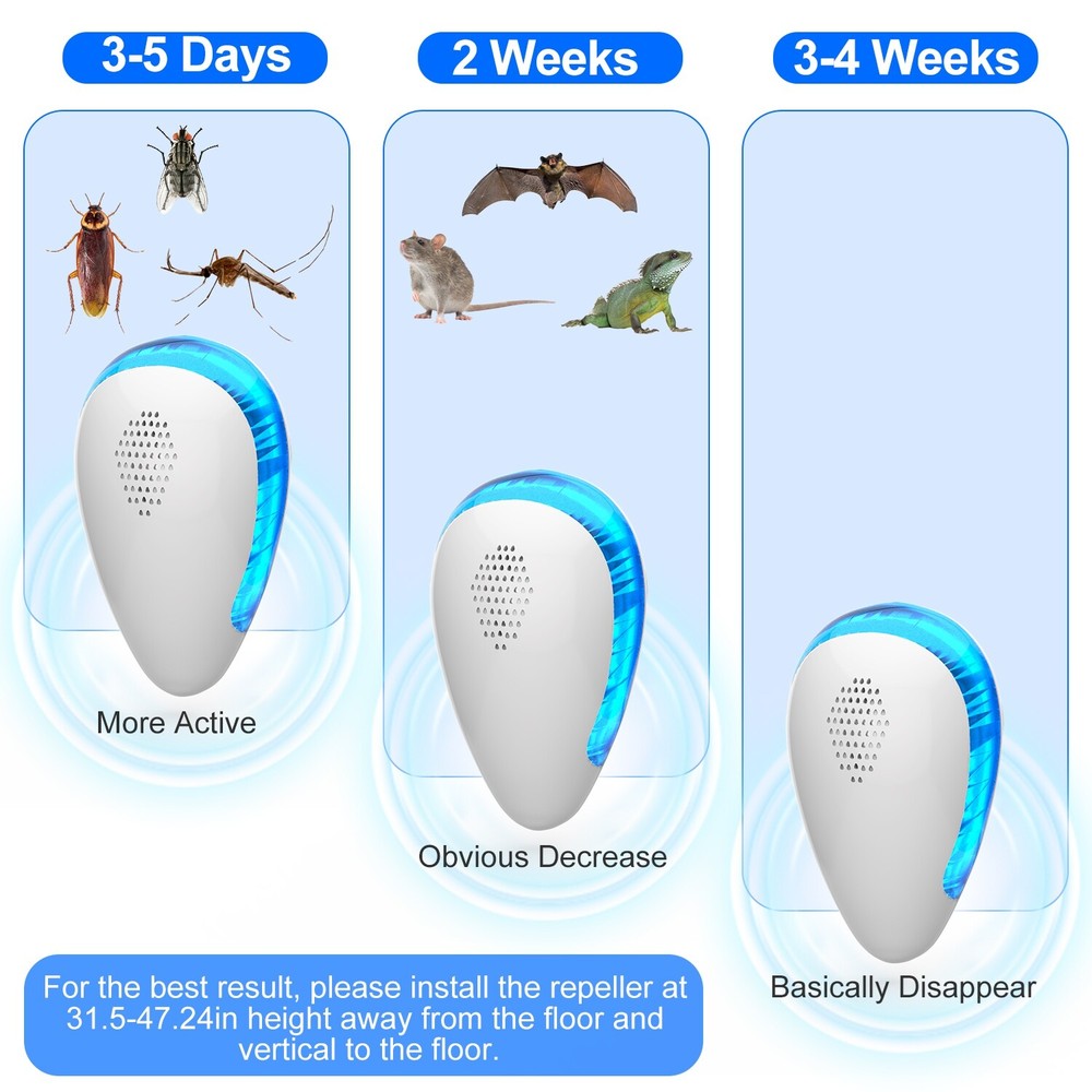 6 Pack Ultrasonic Bug Repeller Plug in Unit for Mosquitos Spiders Mice Control