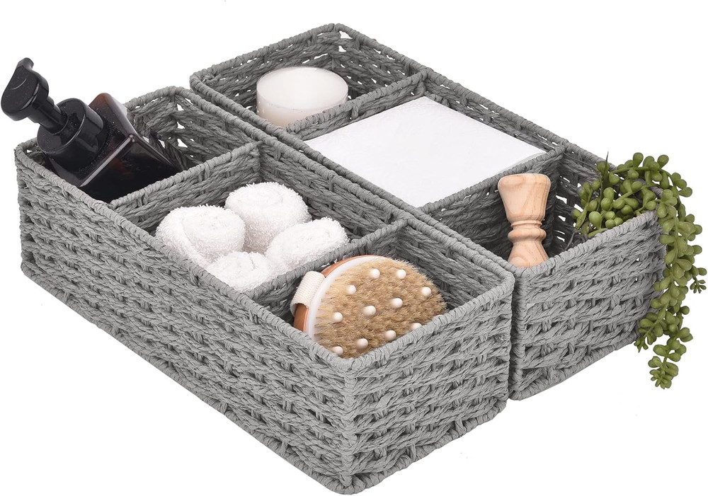 Rope Paper Storage Baskets Set, Gray