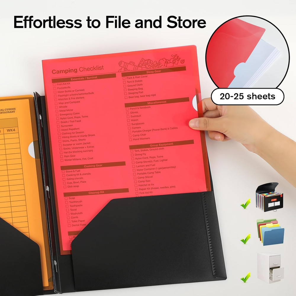 Clear Plastic Folders Sleeves 12 Pack, 6 Assorted Colors, Documents Project Pock