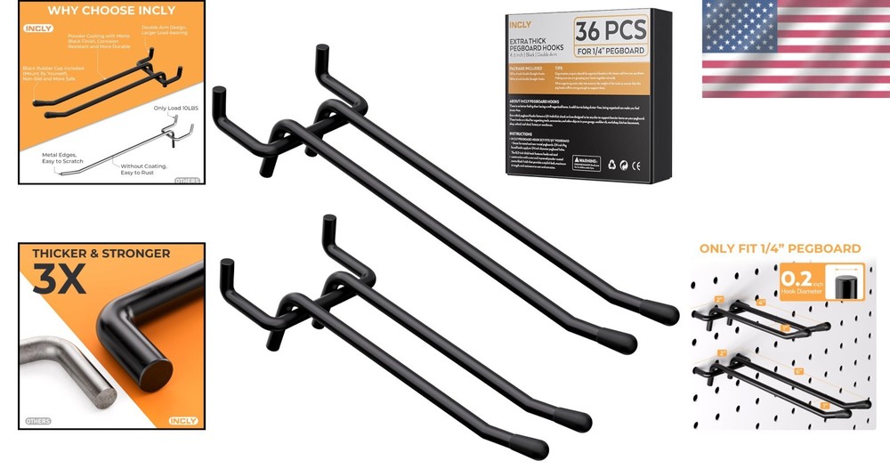 Rust-Resistant 36 Pack Pegboard Hooks - 4 & 6 Inch for Ultimate Organization