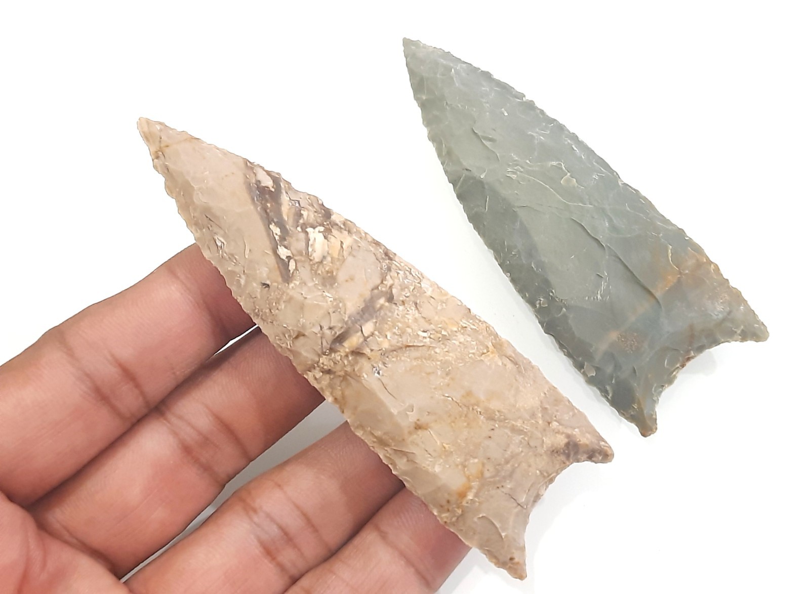Super Fine High Grade Agatized Flint Clovis Point Arrowheads 3-4 inches arrow 1X