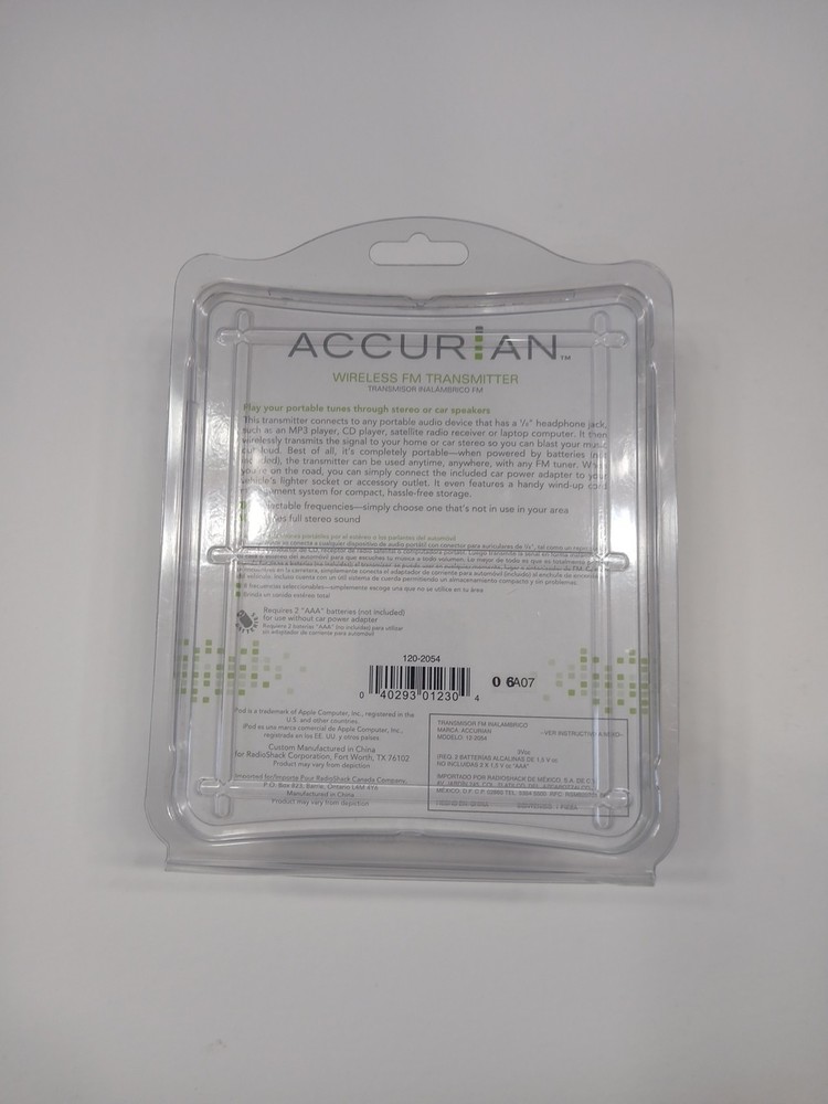 Accurian Car or Home Wireless FM Transmitter - NEW