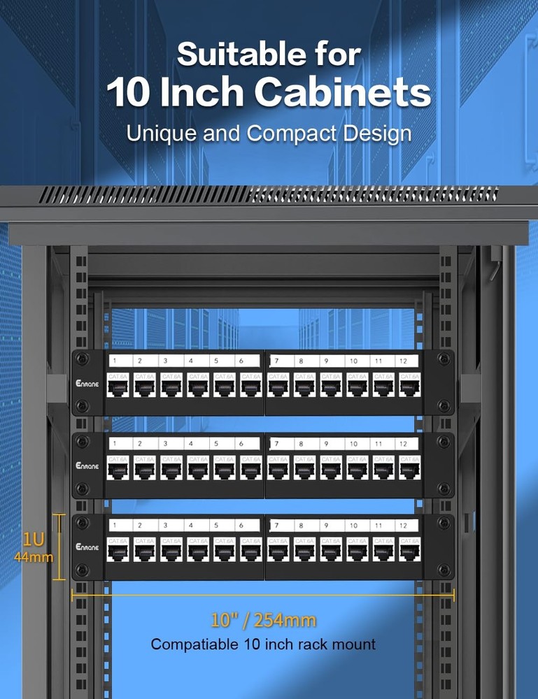 12Port Cat6A Shielded Keystone Patch Panel Fits 10Inch Rackmount