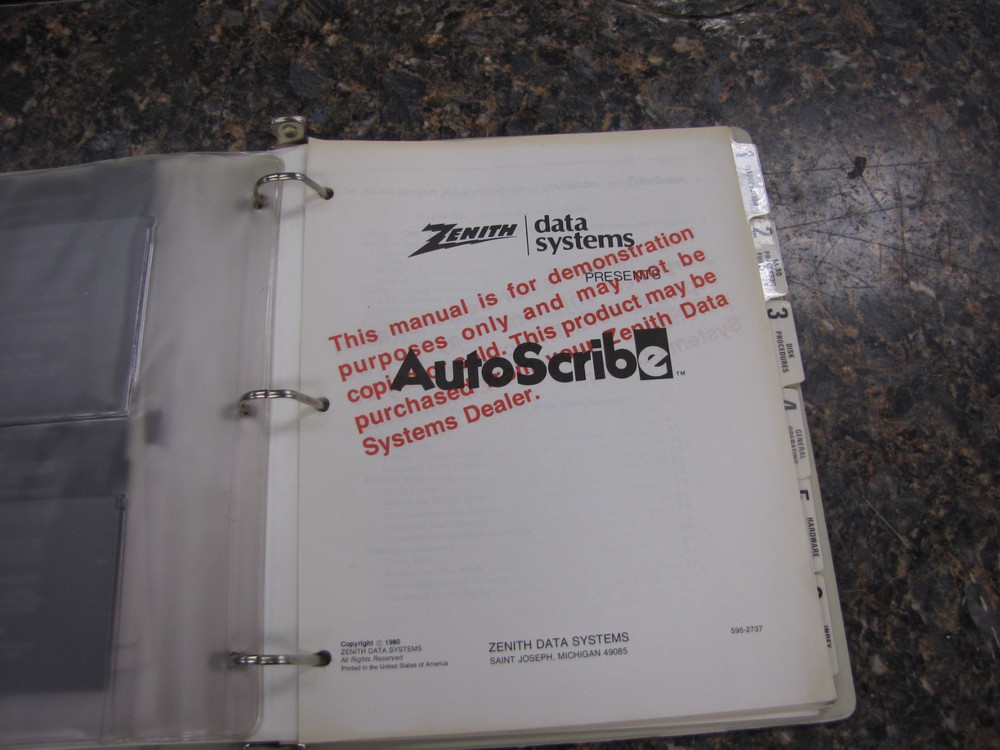 Zenith Data Systems Word Processing Electronic Typing Auto Scribe Manual w/Disks