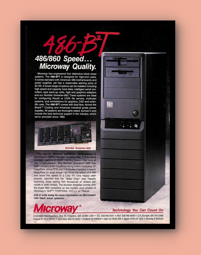 1992 Microway 486 B2T Tower PRINT AD Retro Computers PC