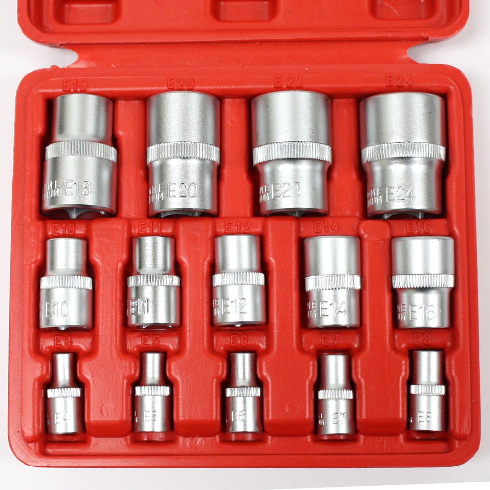 14 pc E Type Torx Star Female Socket Set 1/4" 3/8" & 1/2" Drive E4 - E24