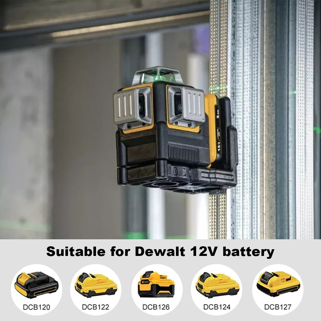 Laser Level for Dewalt 12V 3 Sides*360° Vertical 12 Lines Horizontal Green Light