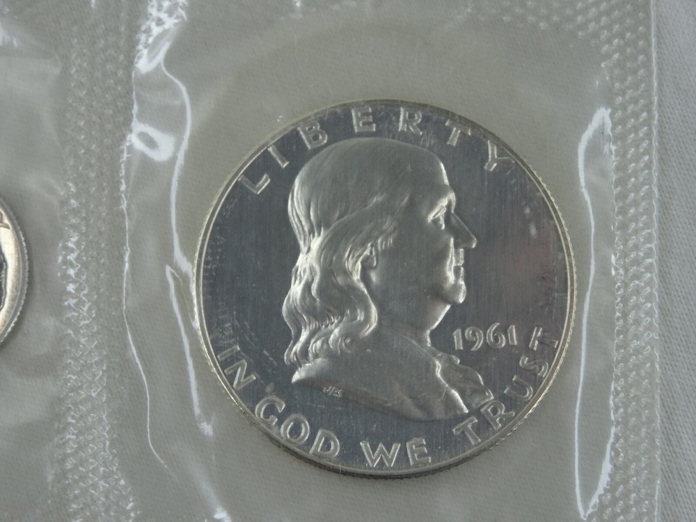 1961 US Mint Proof Set 5 Coins 90% Silver Original Envelope & Cello Flat Pack