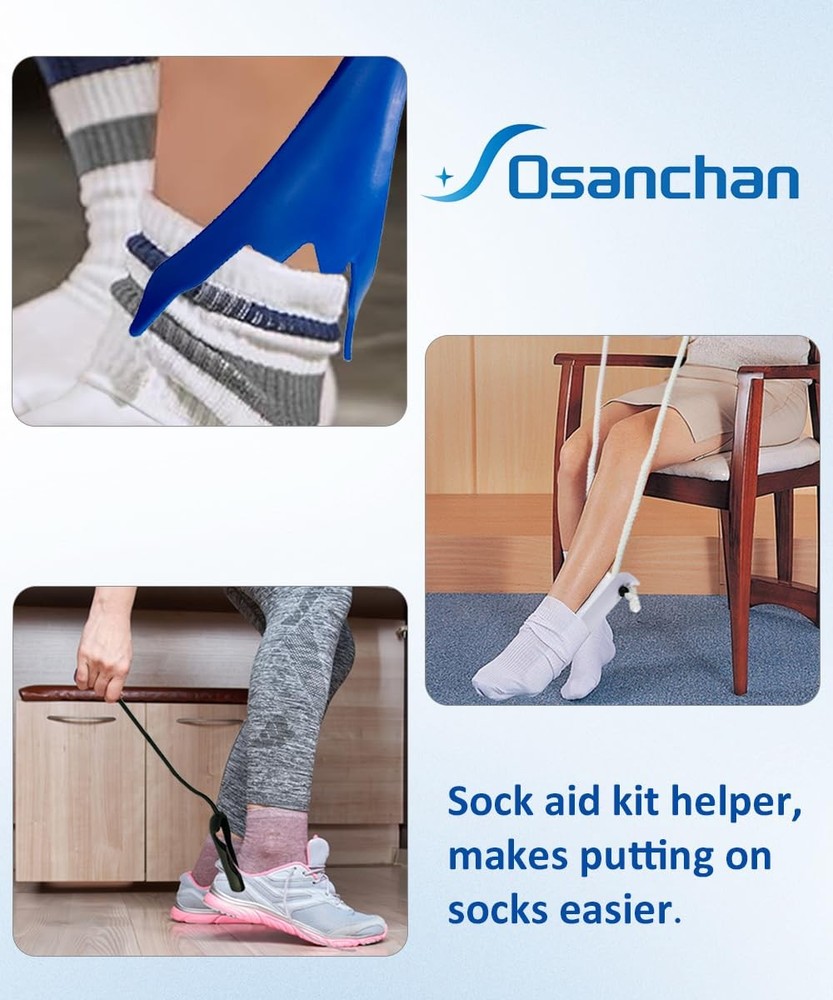 Osanchan Sock Aids for Putting On Socks, No Bending Flexible Basic, White