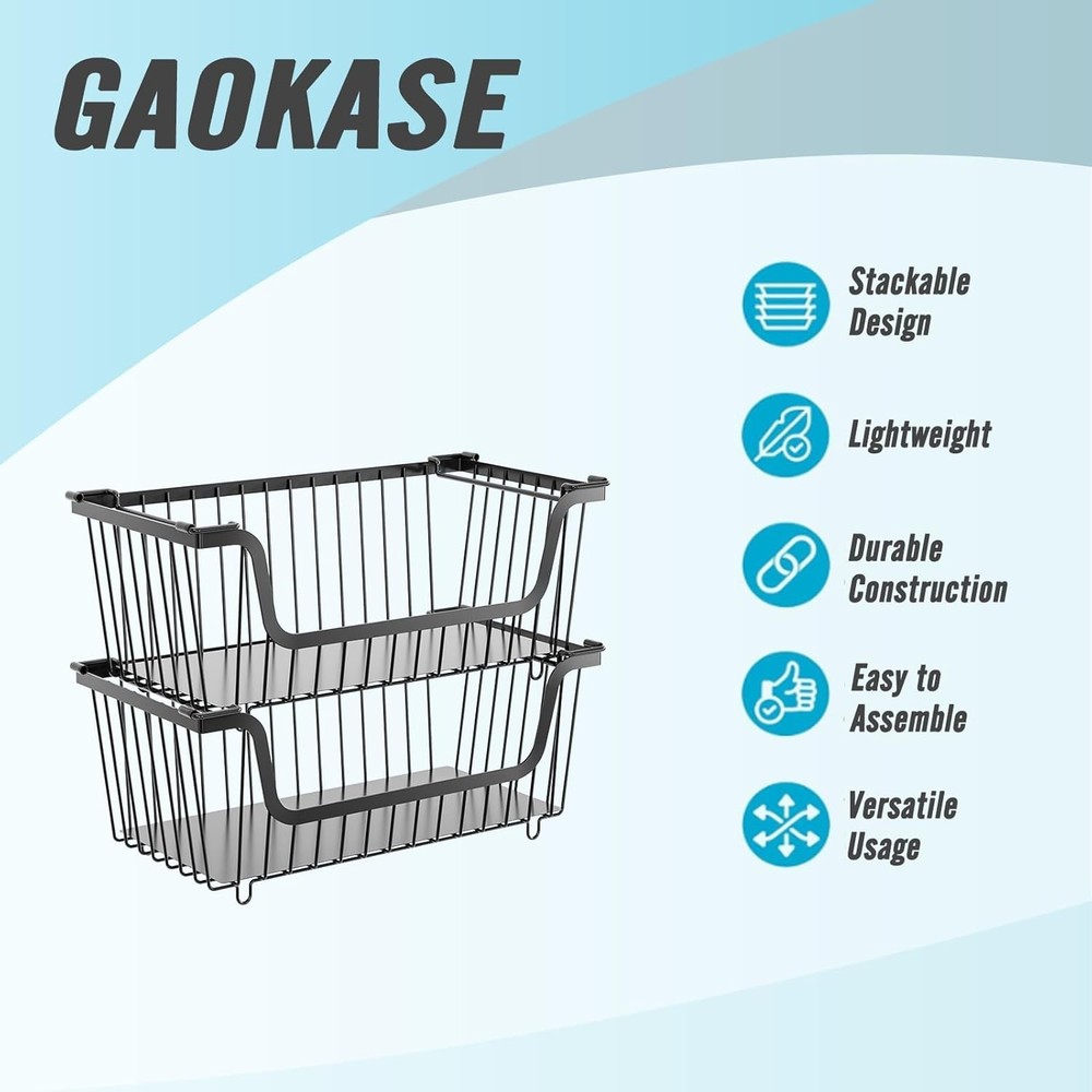NEW 4 Pack Stackable Wire Baskets Pantry Storage Metal Fruit Vegetable Black