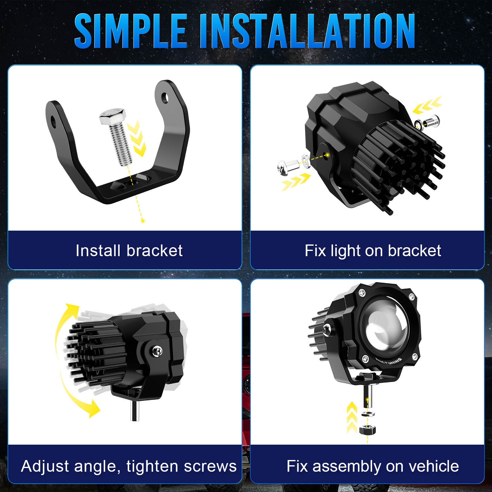 MICTUNING Light Pods 3 Inch 72W Square Off-Road Driving Fog Lamp Spot Flood Beam