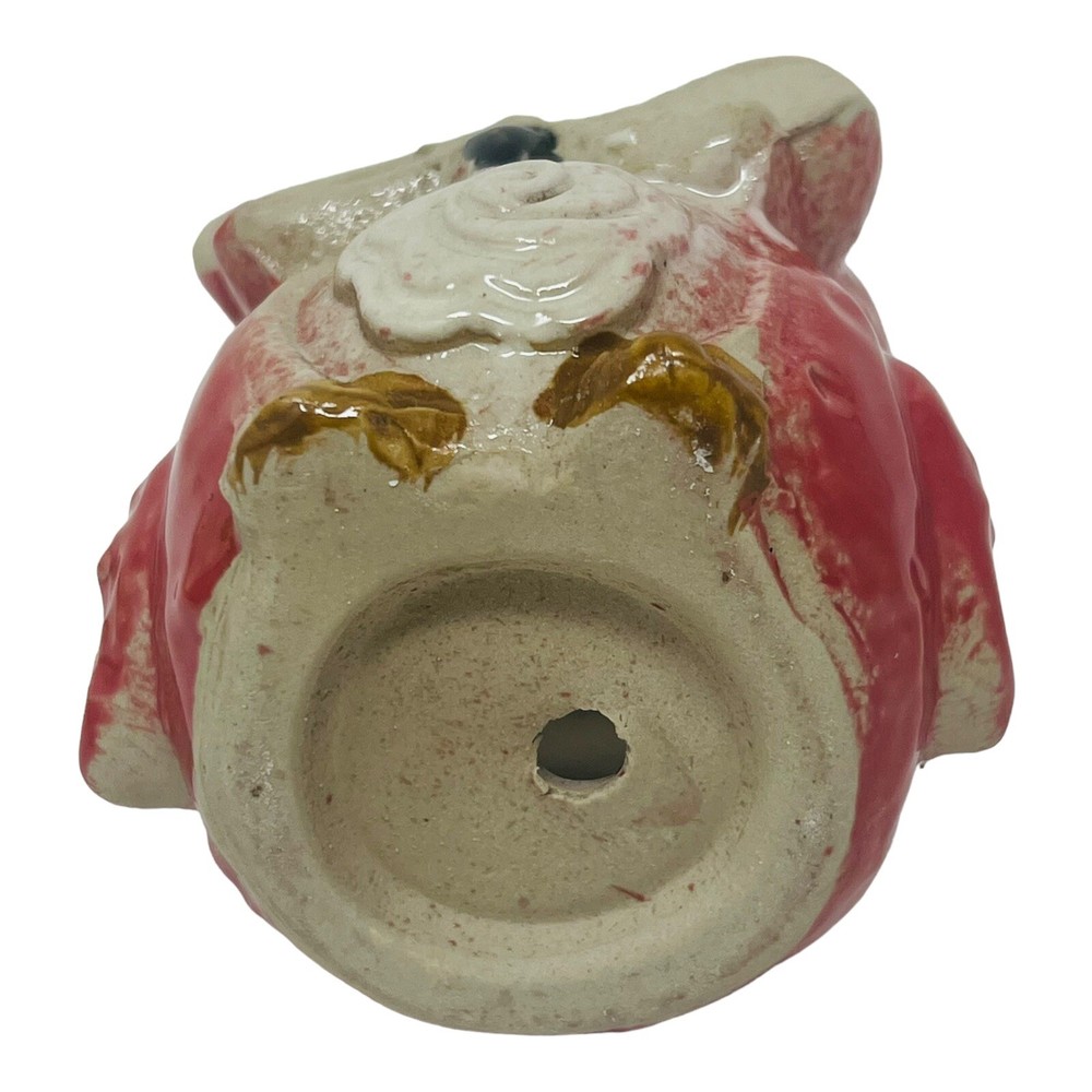 Ceramic Owl Planter Votive Holder Red 3”