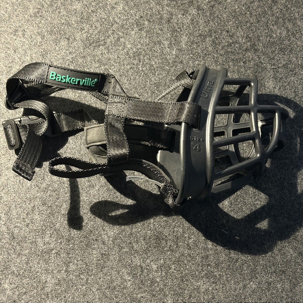 Baskerville Ultra Muzzle Size 4 Black Rubber Custom Adjustable Breathable Dog