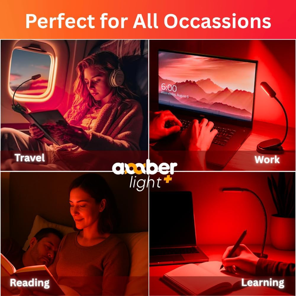 Amber Reading Light - Red & Blue Light Blocking Book Light for Bedtime Reading