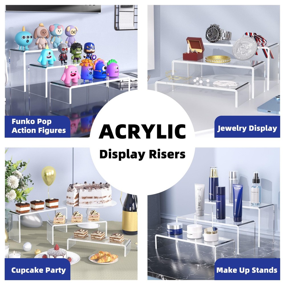 2 Sets 6 Pcs Rectangular Acrylic Risers Stands for Display, Cupcake, Perfume