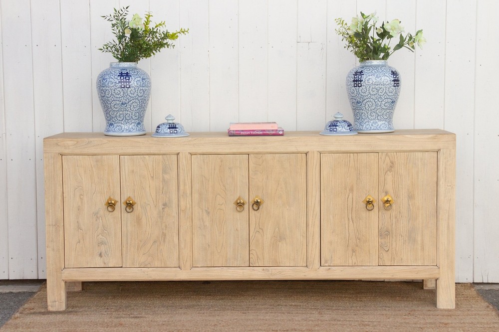 Long Rustic Modern Bleached Elm Sideboard