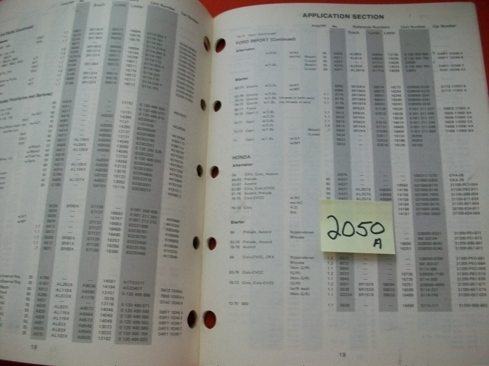 VINTAGE 1985 SET IDENTIFICATION, APPLICATION IMPORT CAR/TRUCK ELECTRICAL CATALOG