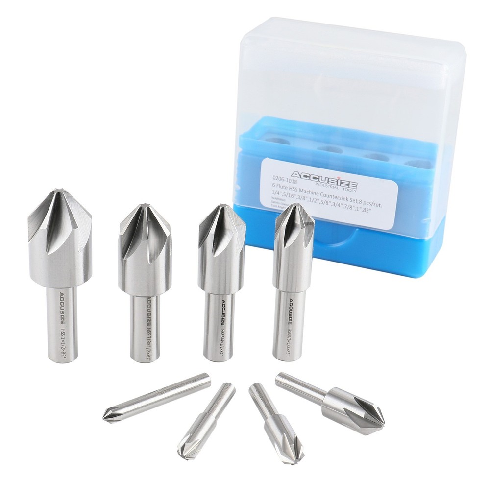 8-Pc Set 6-Flute H.S.S. Machine Countersinks, #0206-1018