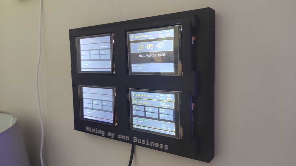Spark - Nerd Miner Crypto Mining Rig - 4 x 720 kh/s Wall Mountable - Mining Rig