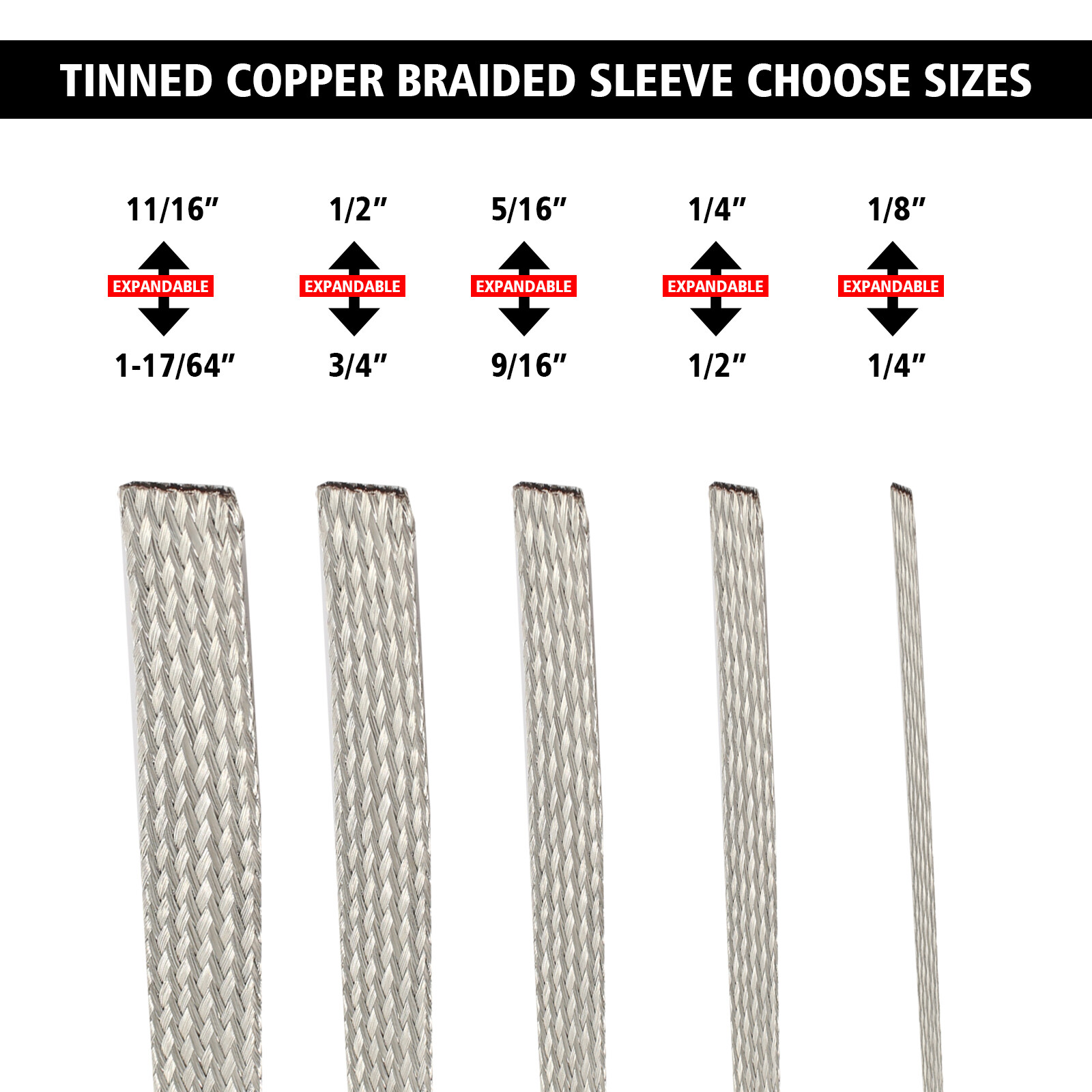 EMI RFI ESD Shielding Wire Sheathing Cable Sleeve Metal Mesh 5'&20' Length Lot