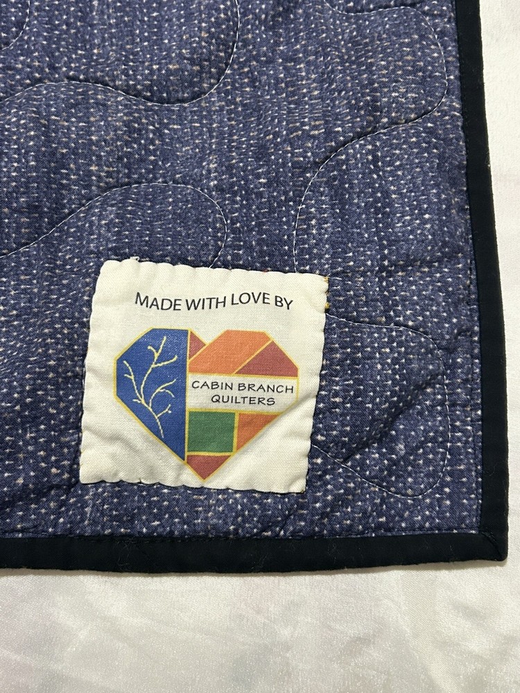 Handmade Patchwork Quilt Throw 47”x36” blue with space/rocket ships