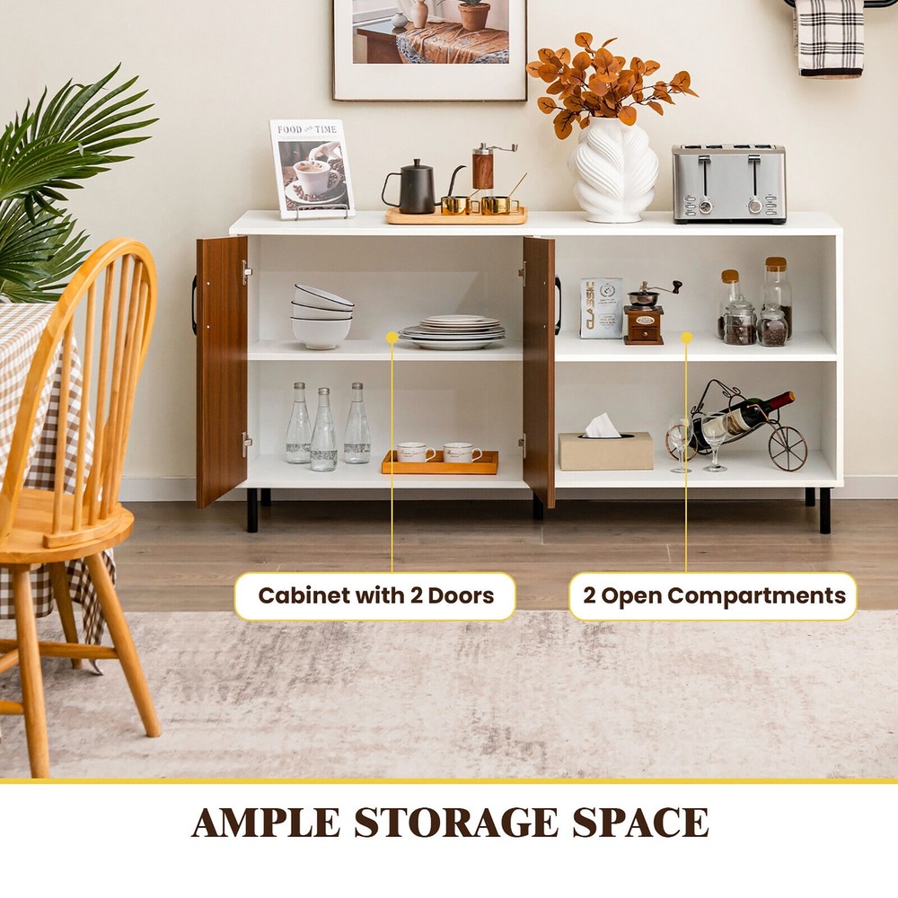 Modern Buffet Sideboard Kitchen Storage Cabinet w/ 2 Doors & Open Compartments