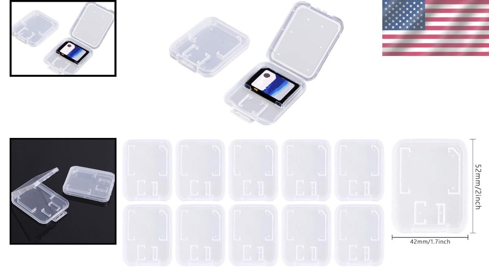 Durable Clear Plastic Memory Card Holder for SD & Micro SD - 10 Cases Included