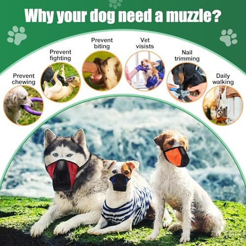 6 Sizes Dog Muzzle, Basket Air Mesh Muzzles Breathable Adjustable Snap Fastener
