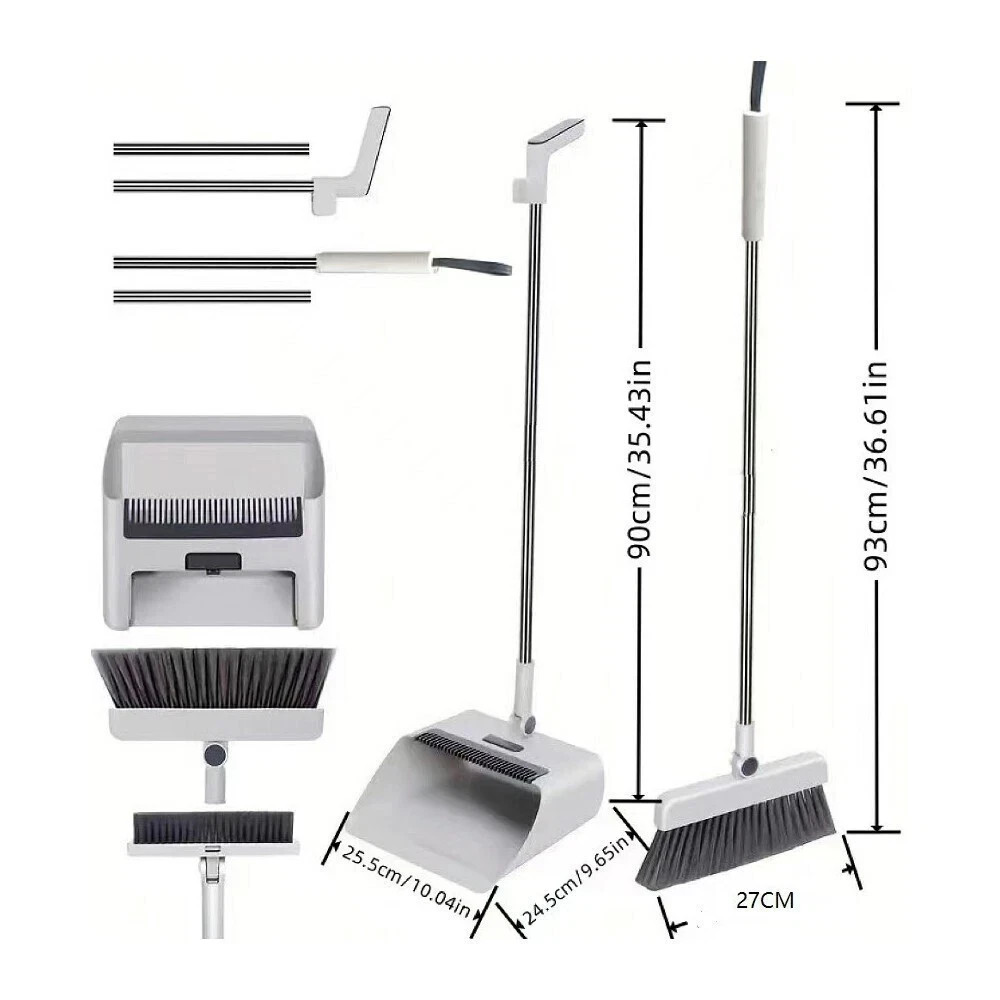 Long Handle Broom And Dustpan Set, 3 IN 1 Broom Dust Pan, Broom With Dustpan
