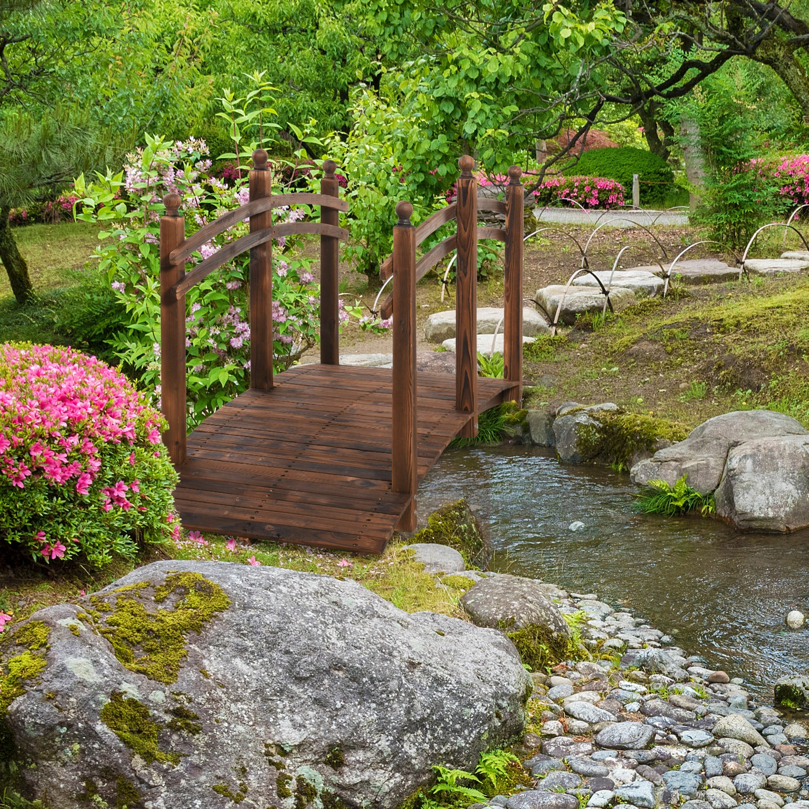 7.5' Garden Bridge Outdoor Decorative Wooden Bridge for Yard & Pond Arc Walkway