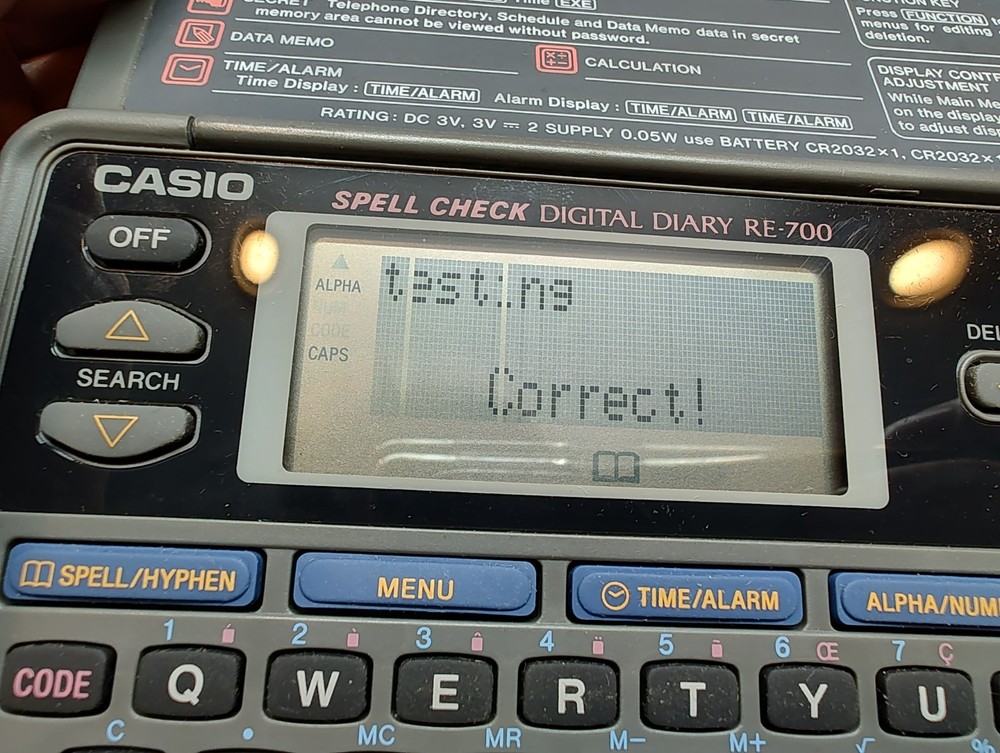 Casio RE-700 Spell Check Digital Diary WORKS